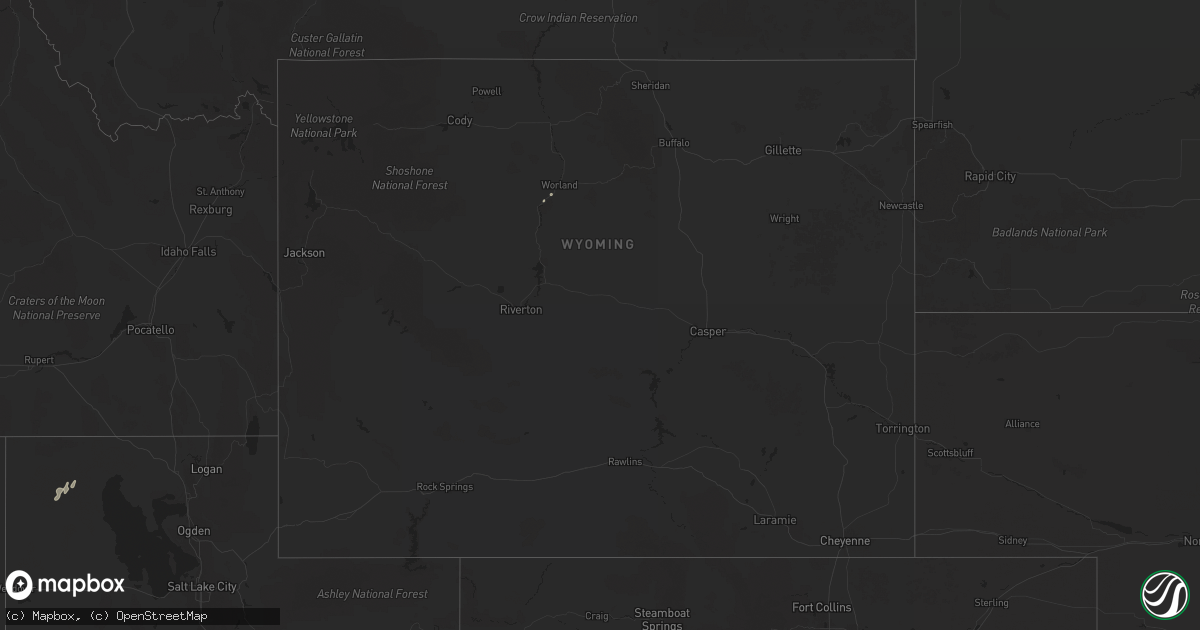 Hail map in Wyoming on October 3, 2025