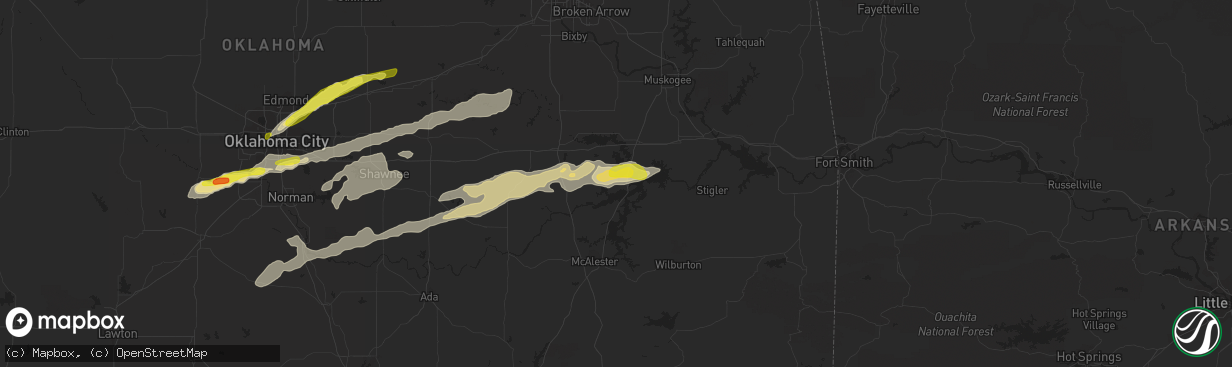 Hail map in Eufaula, OK on October 4, 2016