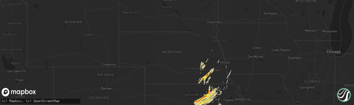 Hail map in Nebraska on October 4, 2016