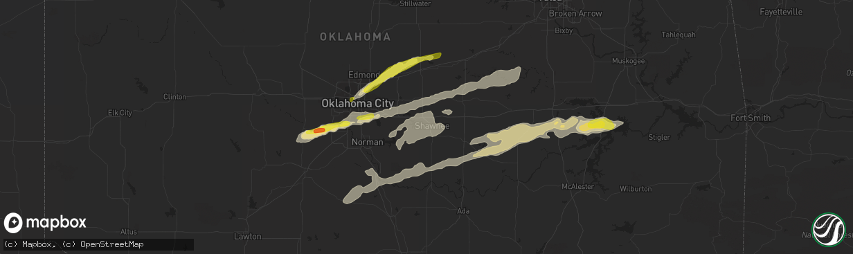 Hail map in Shawnee, OK on October 4, 2016