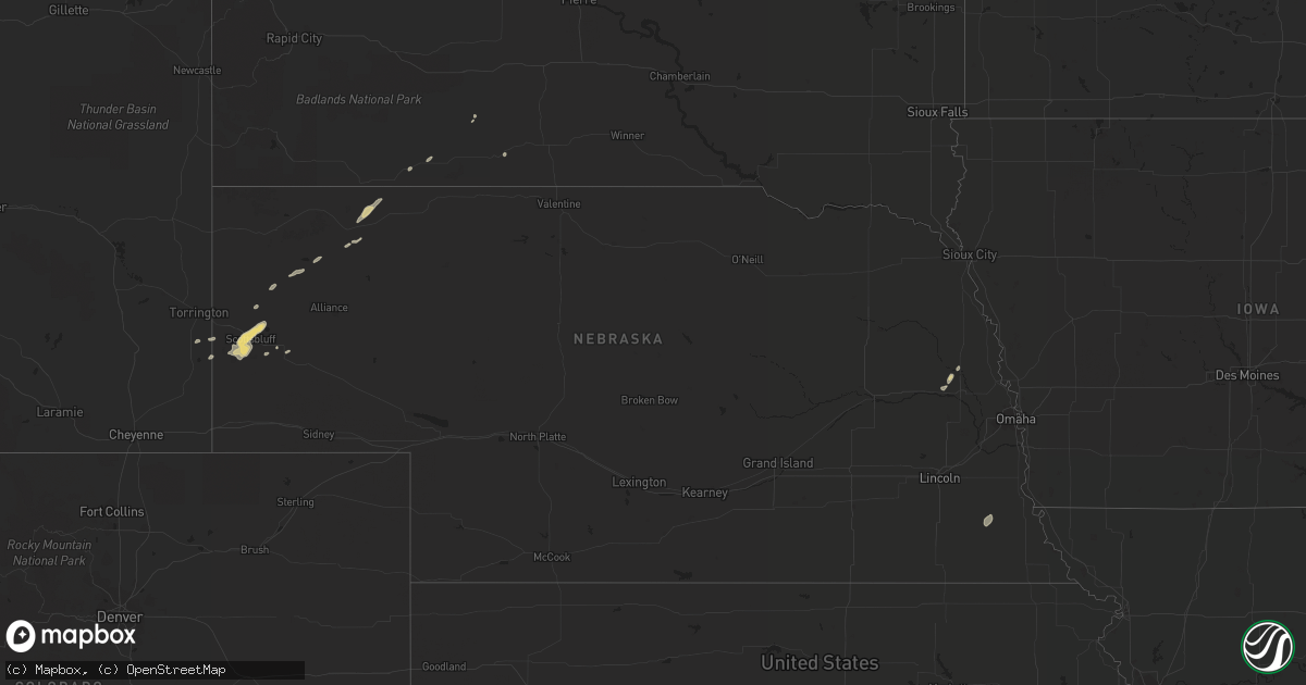 Hail map in Nebraska on October 4, 2019