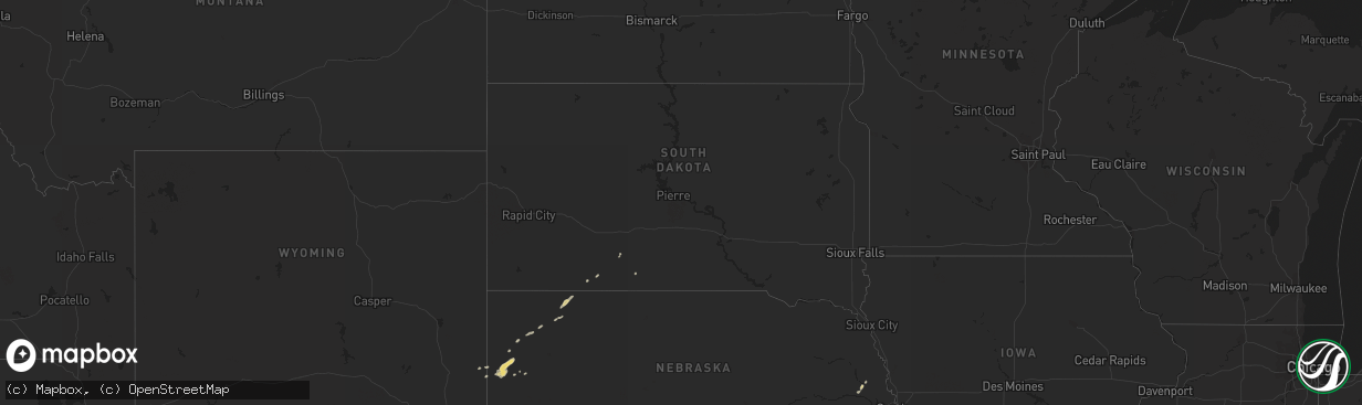 Hail map in South Dakota on October 4, 2019