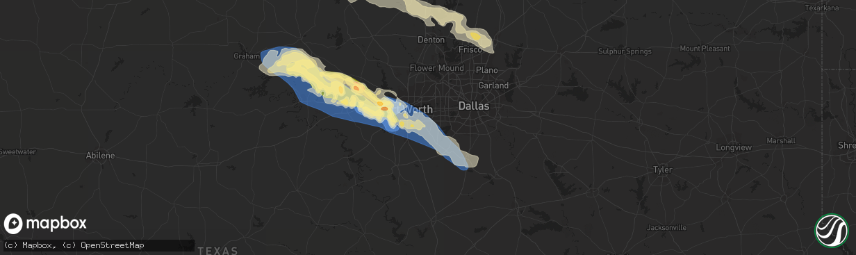 Hail map in Arlington, TX on October 4, 2023