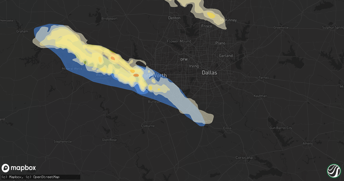 Hail map in Arlington, TX on October 4, 2023