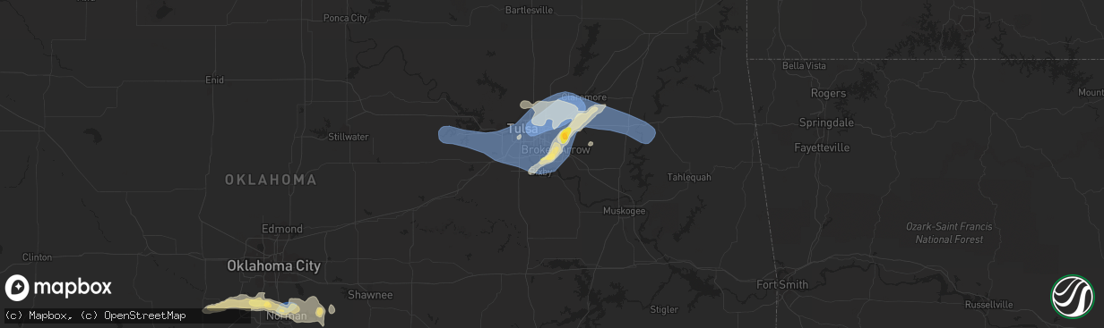 Hail map in Broken Arrow, OK on October 4, 2023