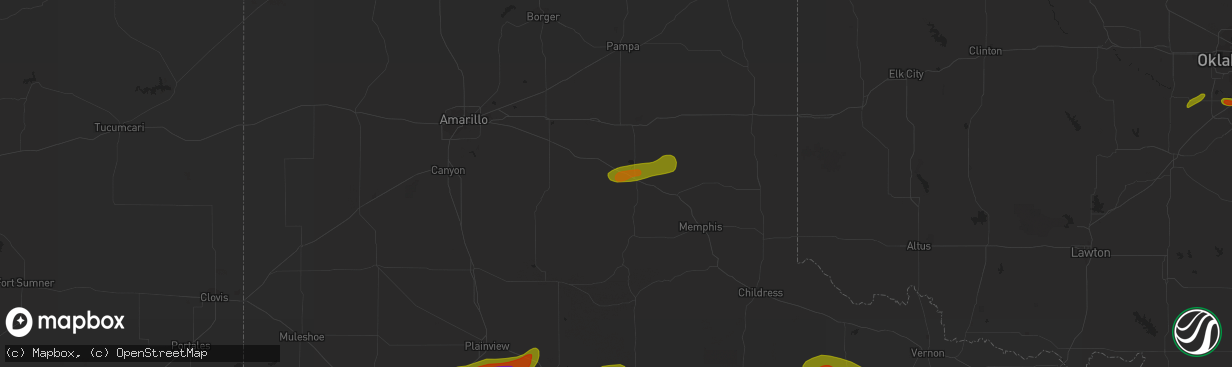 Hail map in Clarendon, TX on October 4, 2023