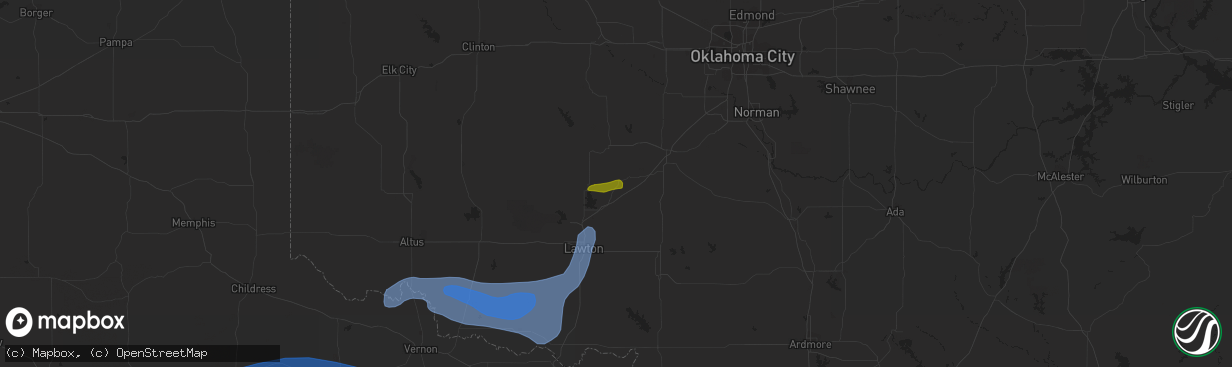 Hail map in Cyril, OK on October 4, 2023