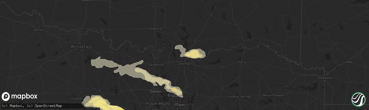 Hail map in Denison, TX on October 4, 2023