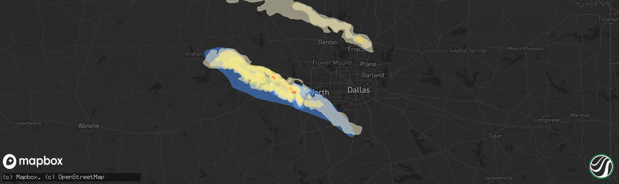 Hail map in Fort Worth, TX on October 4, 2023