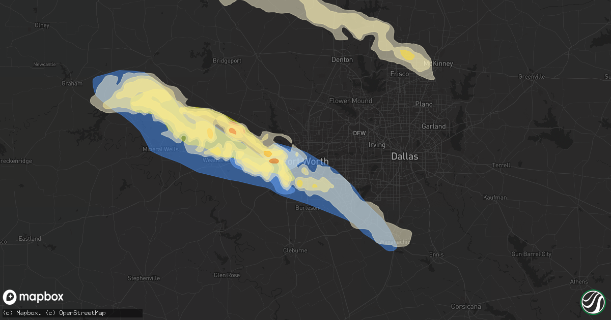 Hail map in Fort Worth, TX on October 4, 2023