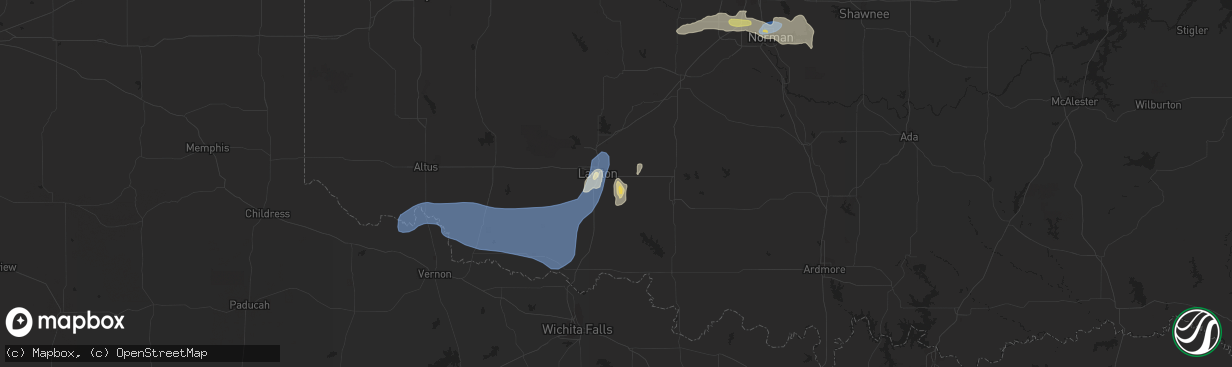 Hail map in Lawton, OK on October 4, 2023