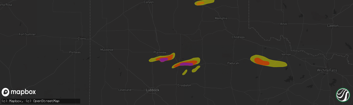 Hail map in Lockney, TX on October 4, 2023