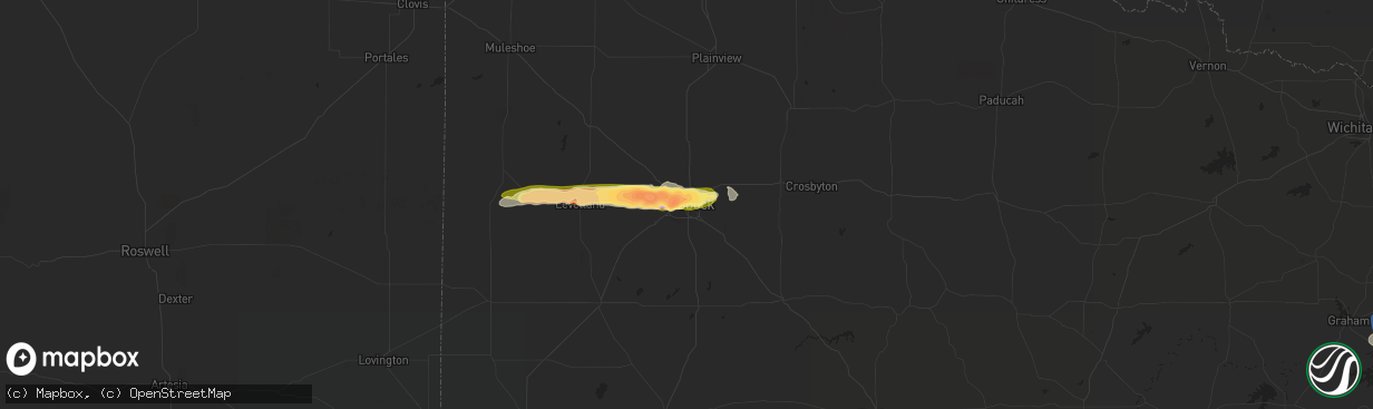 Hail map in Lubbock, TX on October 4, 2023