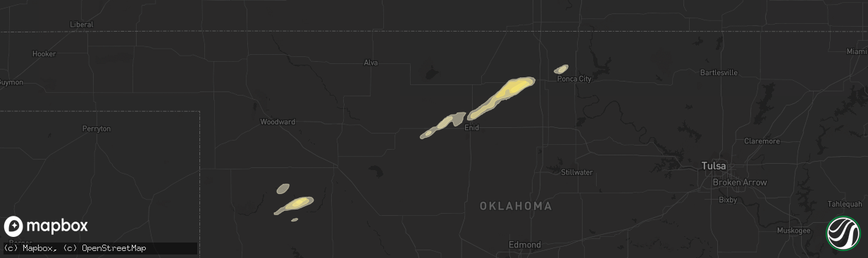 Hail map in Meno, OK on October 4, 2023