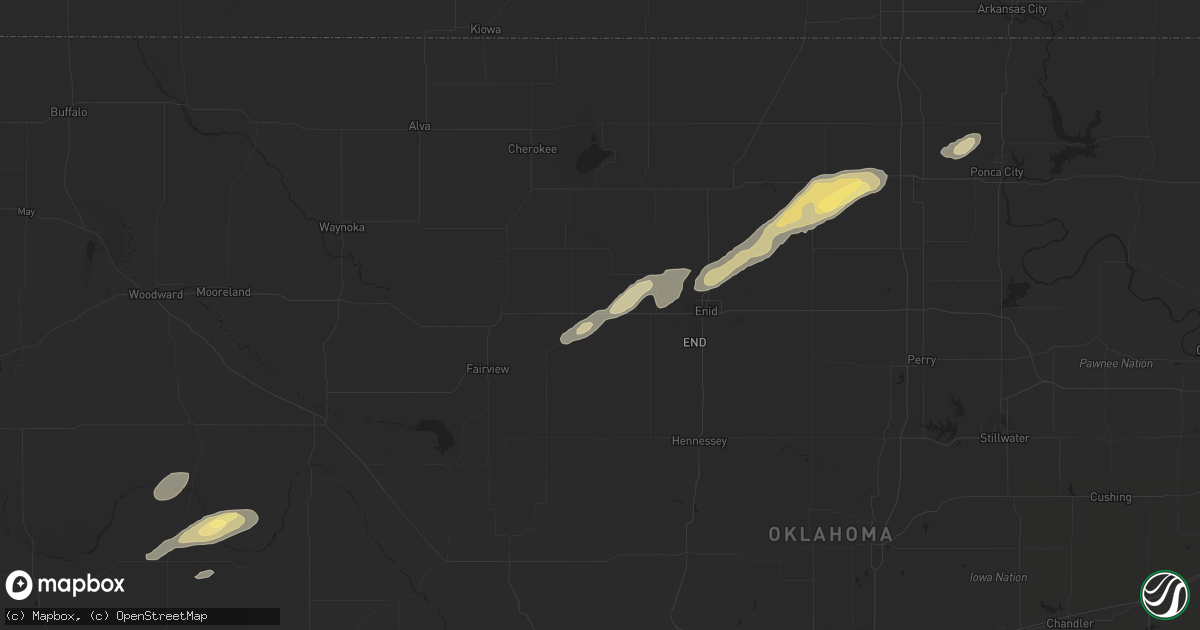 Hail map in Meno, OK on October 4, 2023