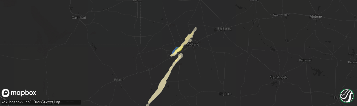 Hail map in Odessa, TX on October 4, 2023