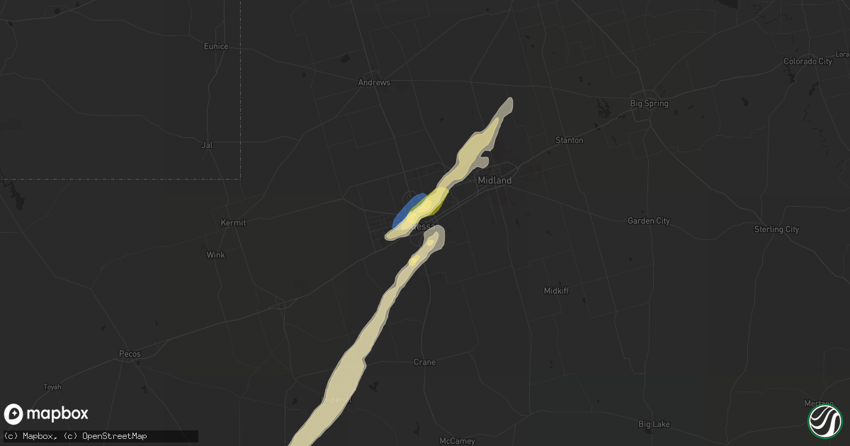 Hail map in Odessa, TX on October 4, 2023
