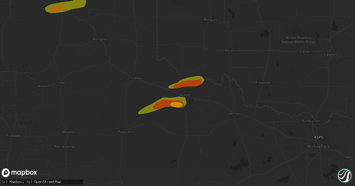 Hail map in Quanah, TX on October 4, 2023