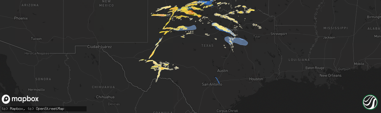 Hail Map in Texas on October 4