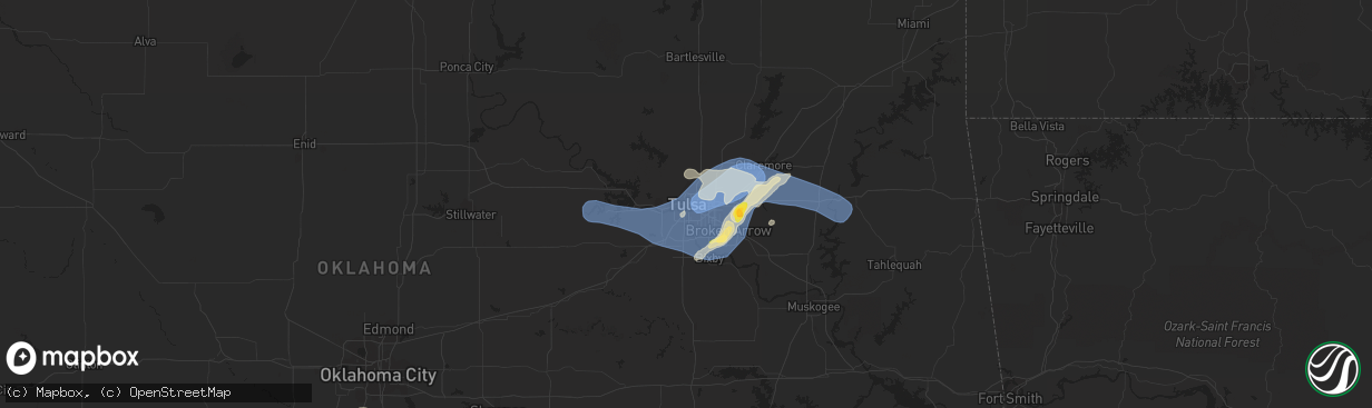 Hail map in Tulsa, OK on October 4, 2023