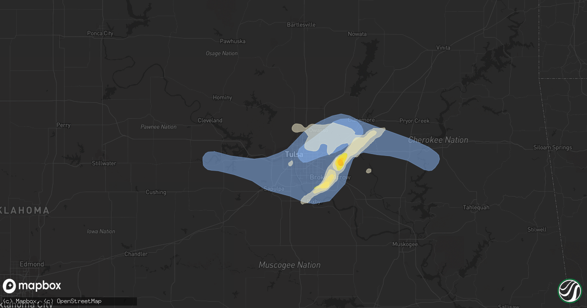Hail map in Tulsa, OK on October 4, 2023