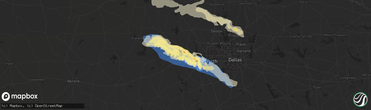 Hail map in Weatherford, TX on October 4, 2023