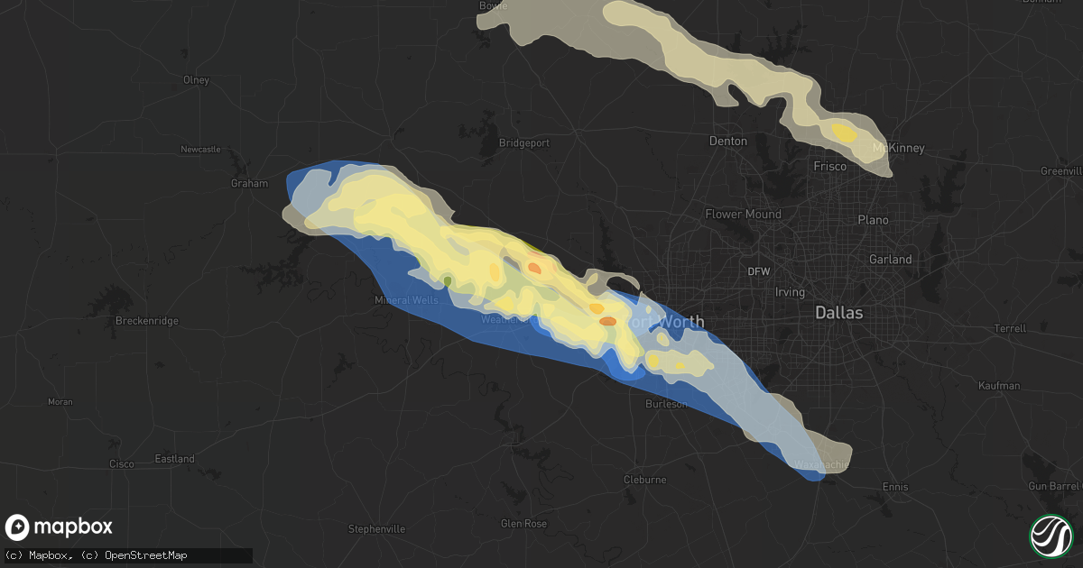 Hail map in Weatherford, TX on October 4, 2023