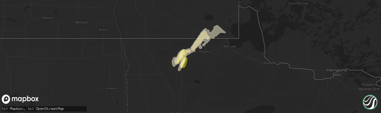 Hail map in Badger, MN on October 4, 2025
