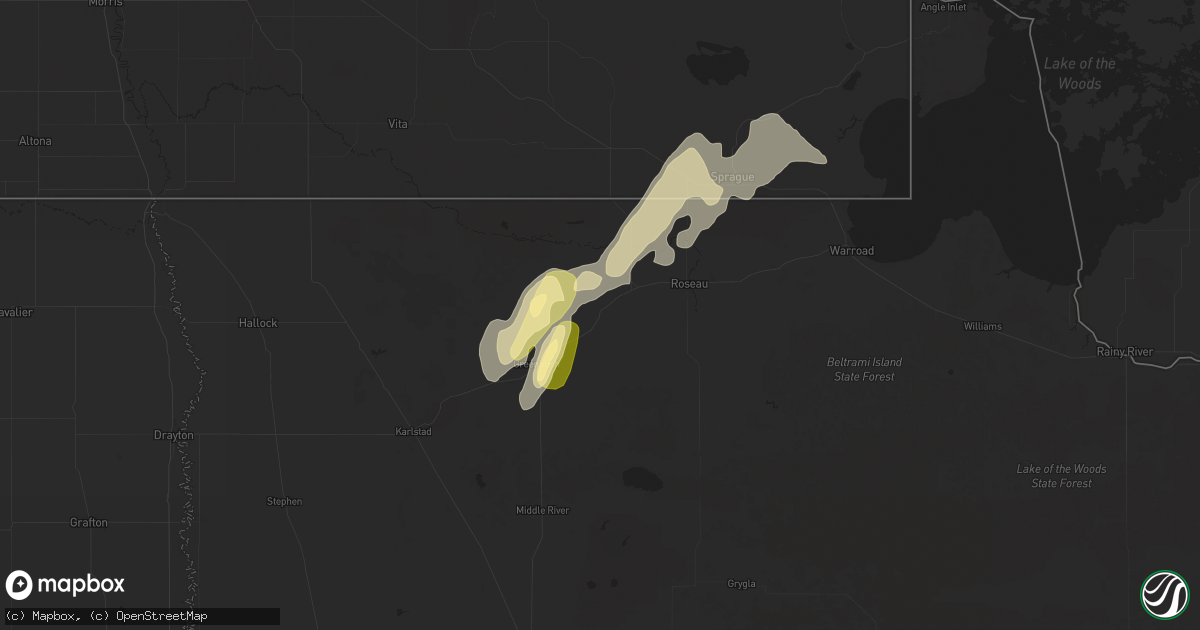 Hail map in Badger, MN on October 4, 2025