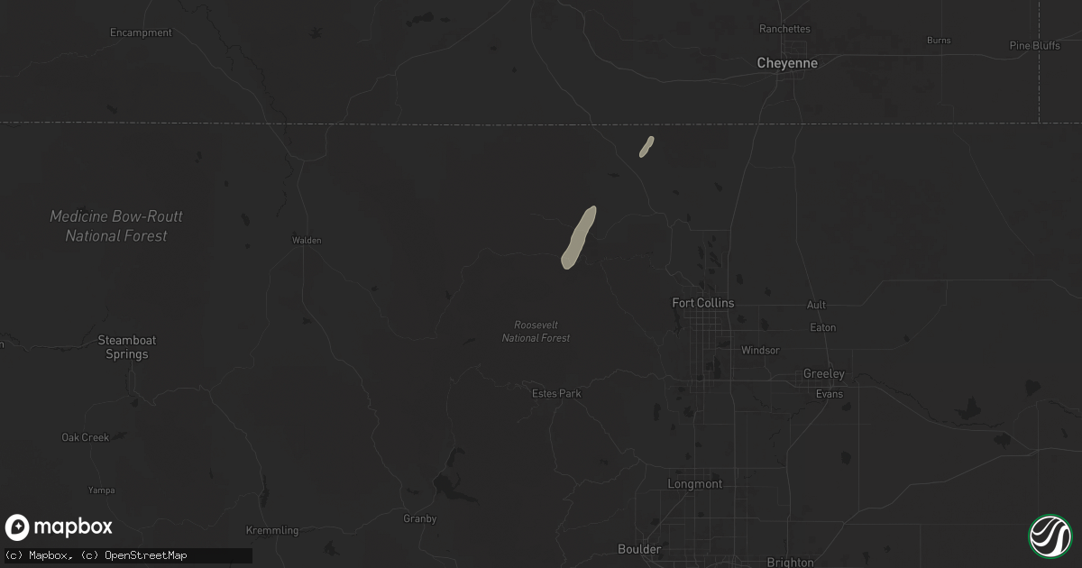 Hail map in Bellvue, CO on October 4, 2025