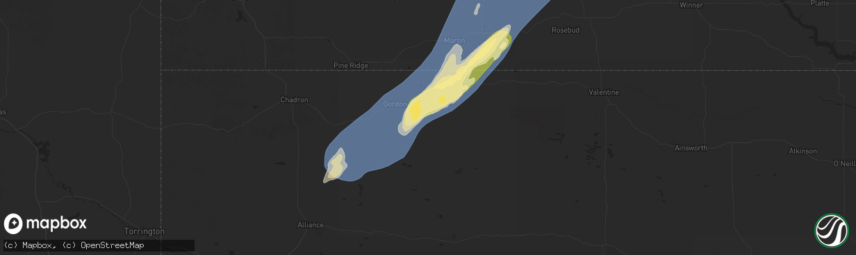 Hail map in Gordon, NE on October 4, 2025