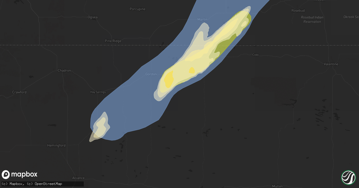 Hail map in Gordon, NE on October 4, 2025