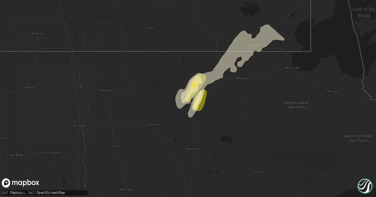 Hail map in Greenbush, MN on October 4, 2025
