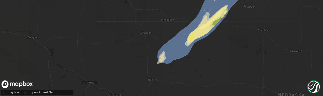 Hail map in Hay Springs, NE on October 4, 2025