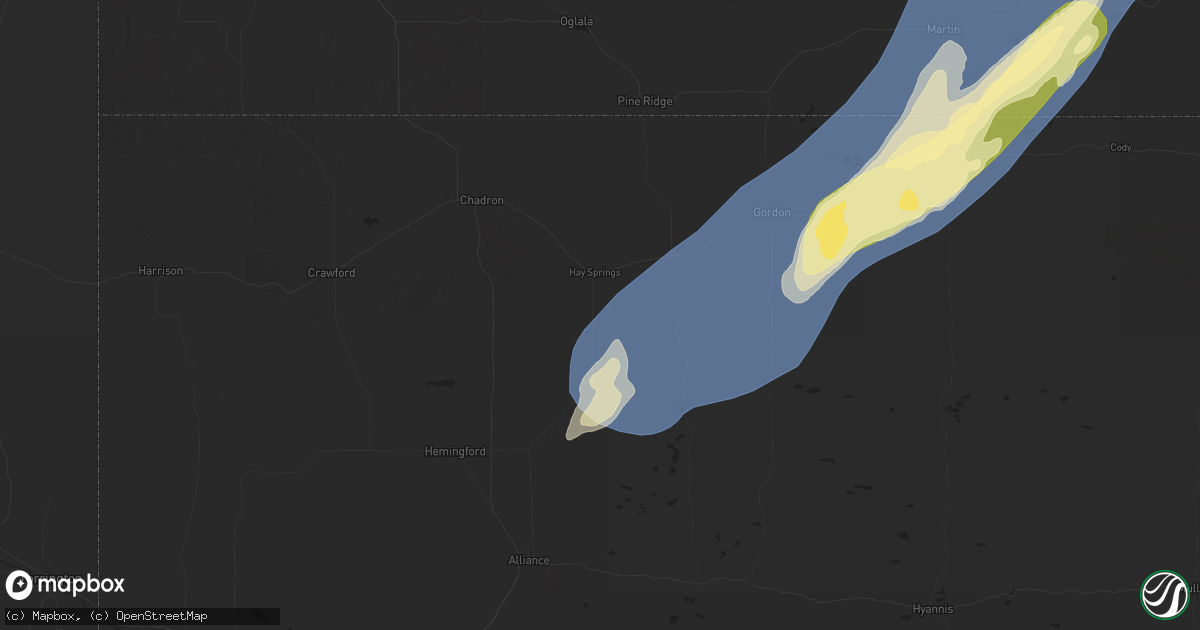 Hail map in Hay Springs, NE on October 4, 2025