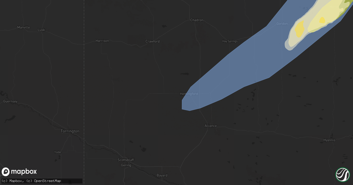 Hail map in Hemingford, NE on October 4, 2025