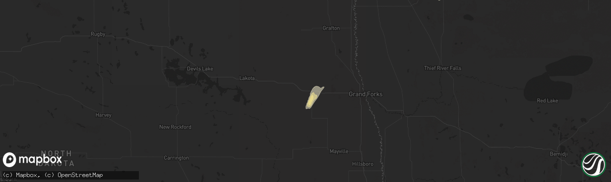 Hail map in Larimore, ND on October 4, 2025