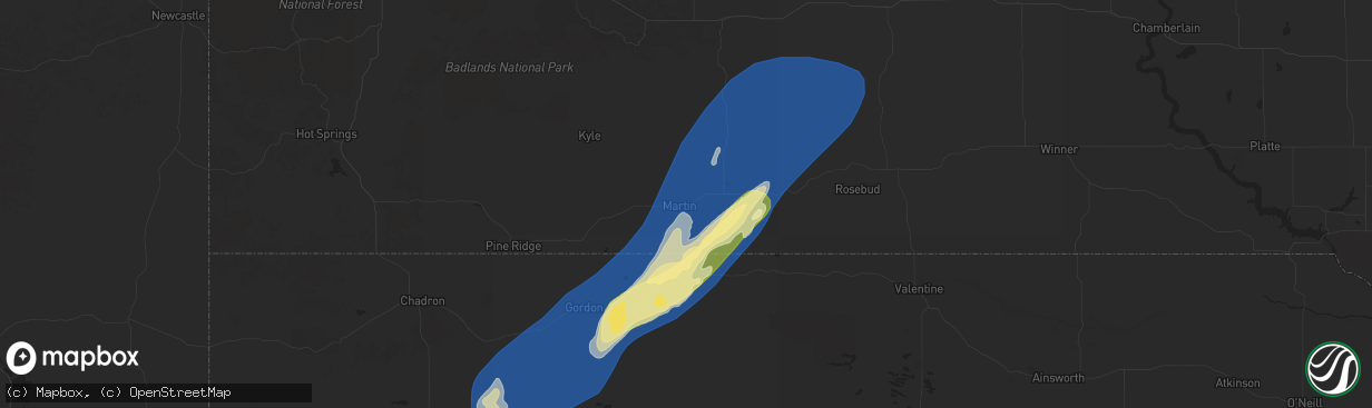 Hail map in Martin, SD on October 4, 2025