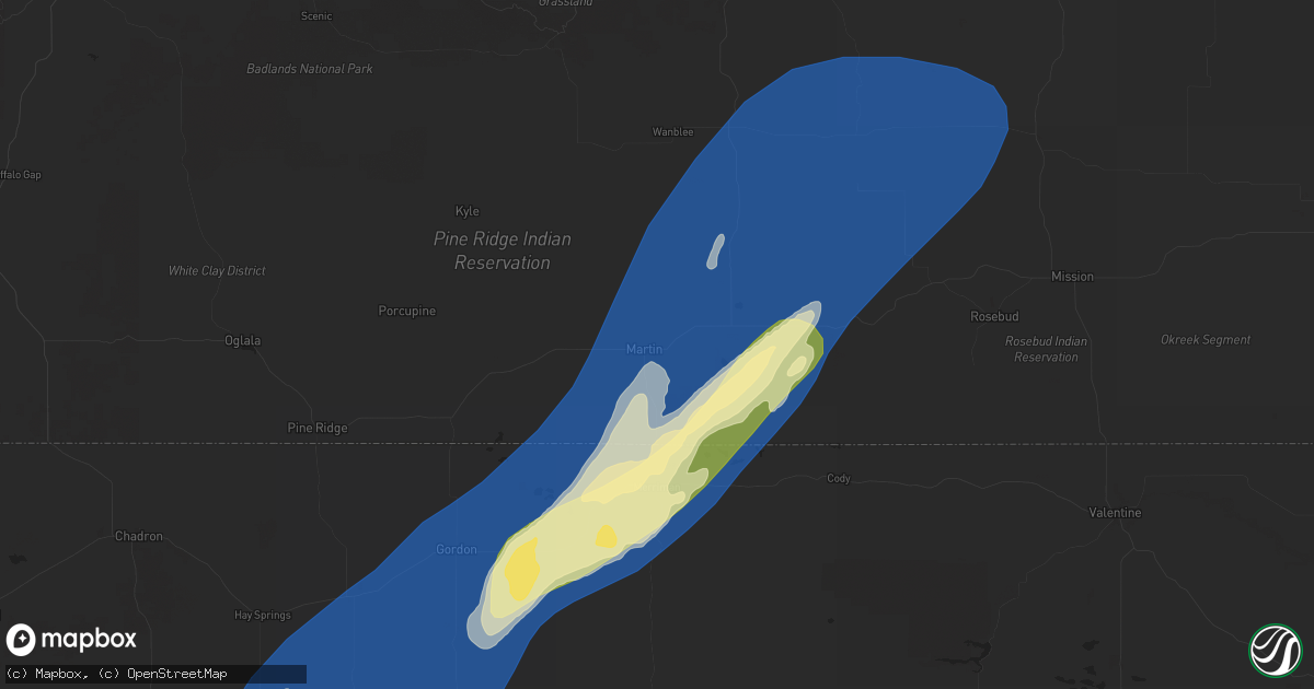 Hail map in Martin, SD on October 4, 2025