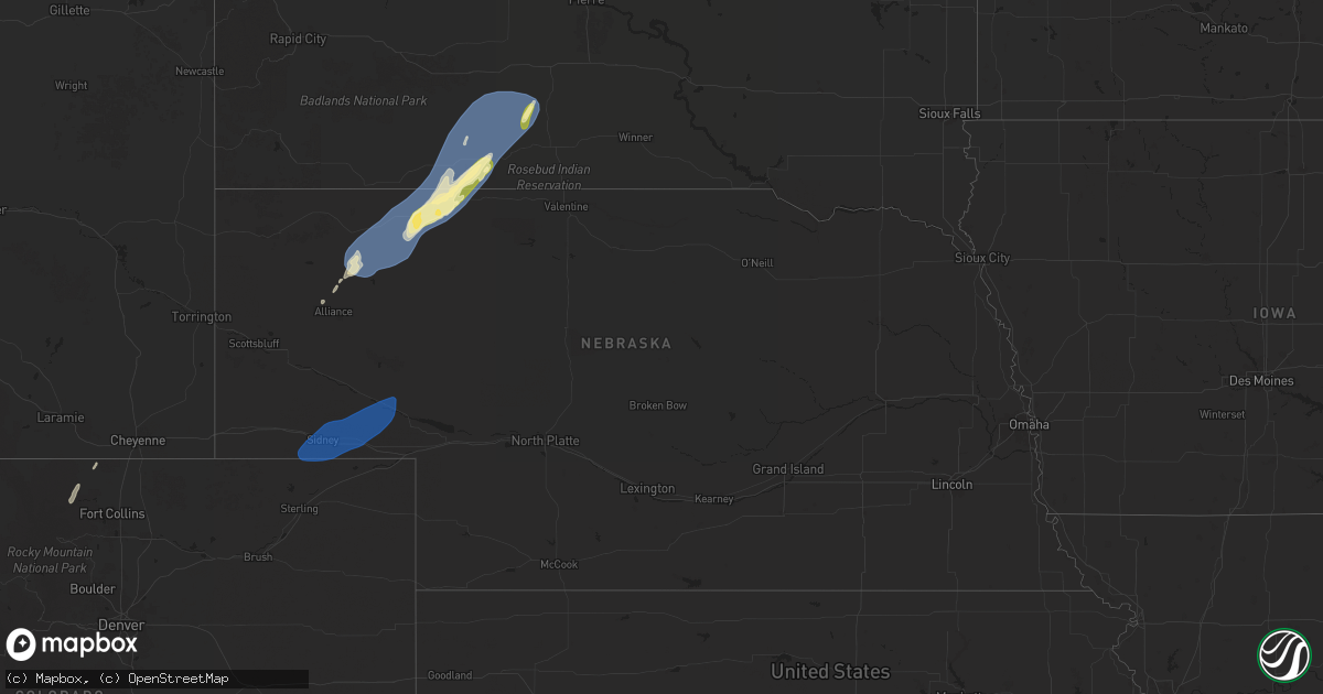 Hail map in Nebraska on October 4, 2025