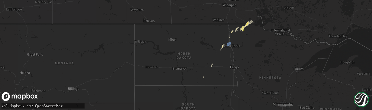 Hail map in North Dakota on October 4, 2025