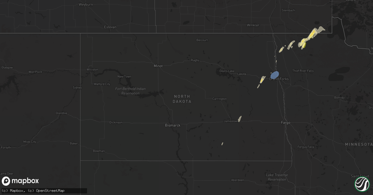 Hail map in North Dakota on October 4, 2025