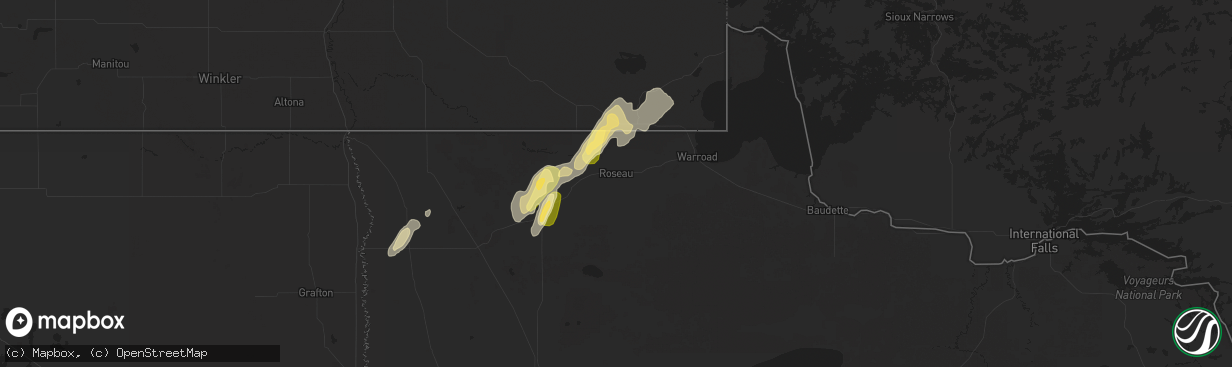 Hail map in Roseau, MN on October 4, 2025