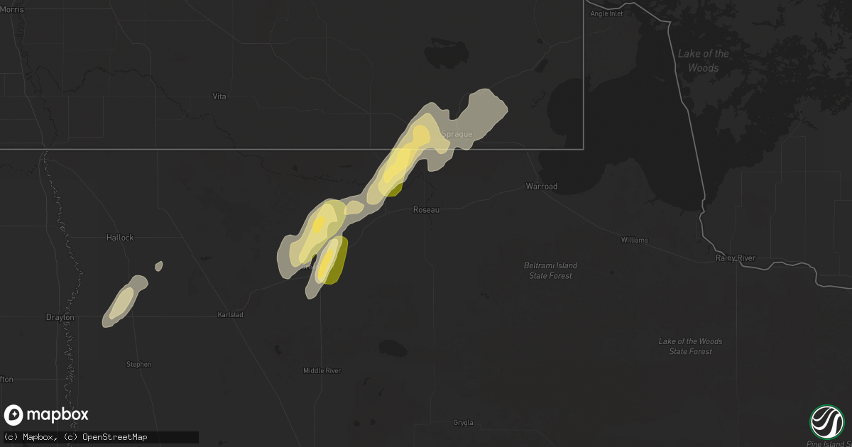 Hail map in Roseau, MN on October 4, 2025