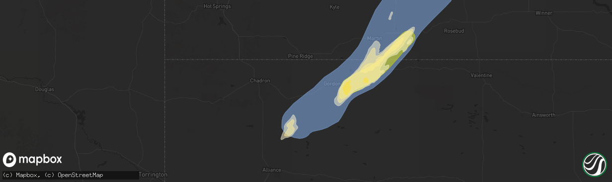 Hail map in Rushville, NE on October 4, 2025