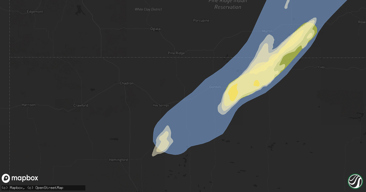 Hail map in Rushville, NE on October 4, 2025