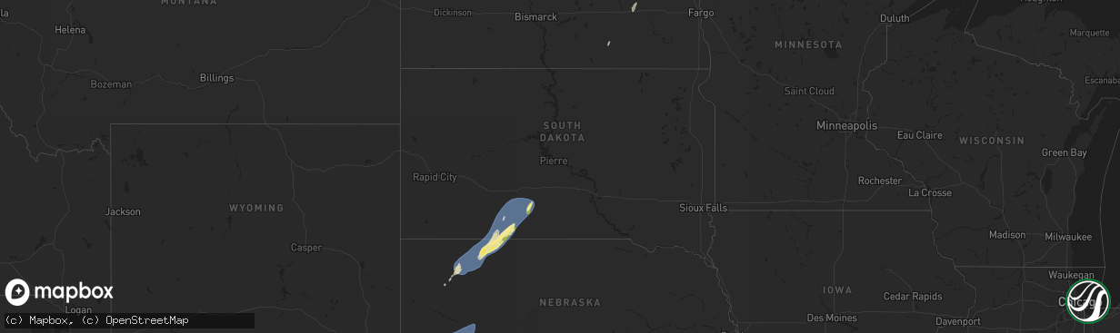Hail map in South Dakota on October 4, 2025