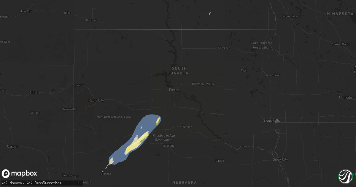 Hail map in South Dakota on October 4, 2025