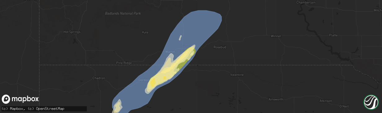 Hail map in Tuthill, SD on October 4, 2025