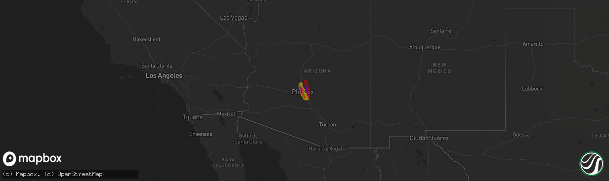 Hail map in Arizona on October 5, 2010